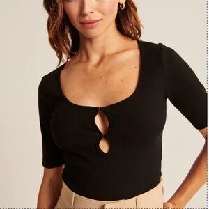 🗝️ NWT Abercrombie & Fitch Black Ribbed Keyhole Top Medium